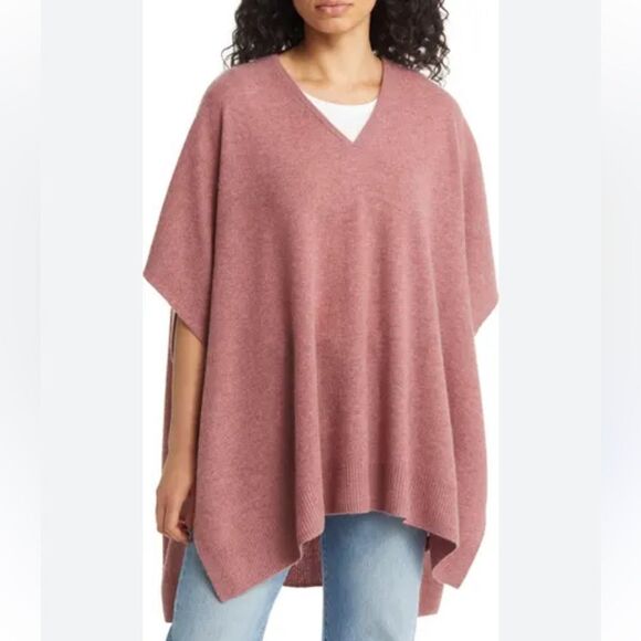 Nordstrom‘s rose cashmere wool blend poncho one size fits most new without tags - Picture 1 of 5